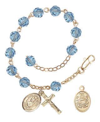 Adjustable Gold Plated 6mm Austrian Crystal Rosary Bracelet in Aqua