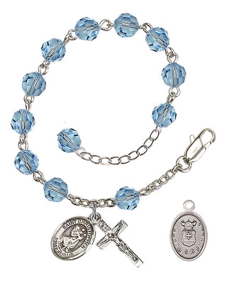 Adjustable Silver Plated 6mm Austrian Crystal Rosary Bracelet in Aqua