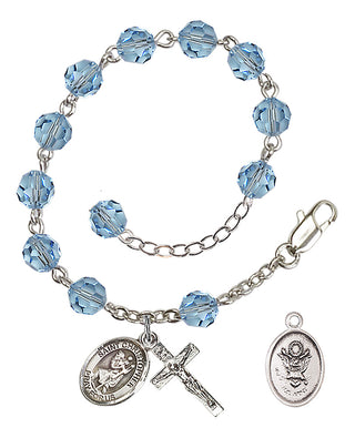 Adjustable Silver Plated 6mm Austrian Crystal Rosary Bracelet in Aqua