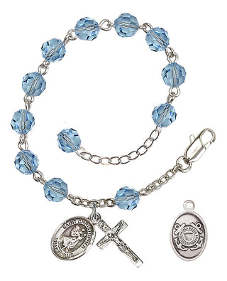 Adjustable Silver Plated 6mm Austrian Crystal Rosary Bracelet in Aqua