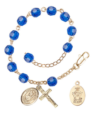 Adjustable Gold Plated 6mm Austrian Crystal Rosary Bracelet in Capri Blue
