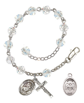 Adjustable Silver Plated 6mm Austrian Crystal Rosary Bracelet in Crystal