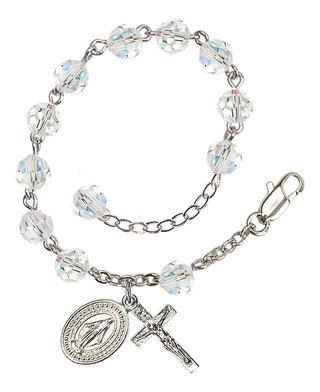 Adjustable Silver Plated 6mm Austrian Crystal Rosary Bracelet in Crystal