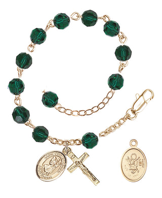 Adjustable Gold Plated 6mm Austrian Crystal Rosary Bracelet in Emerald