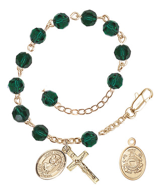 Adjustable Gold Plated 6mm Austrian Crystal Rosary Bracelet in Emerald