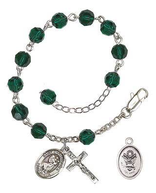 Adjustable Silver Plated 6mm Austrian Crystal Rosary Bracelet in Emerald