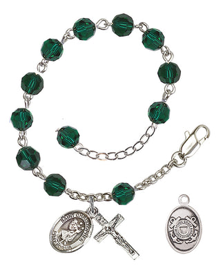 Adjustable Silver Plated 6mm Austrian Crystal Rosary Bracelet in Emerald