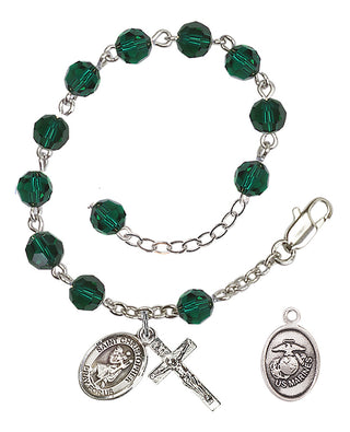 Adjustable Silver Plated 6mm Austrian Crystal Rosary Bracelet in Emerald