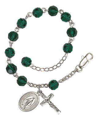 Adjustable Silver Plated 6mm Austrian Crystal Rosary Bracelet in Emerald