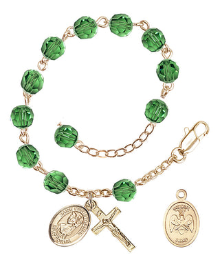 Adjustable Gold Plated 6mm Austrian Crystal Rosary Bracelet in Erinite