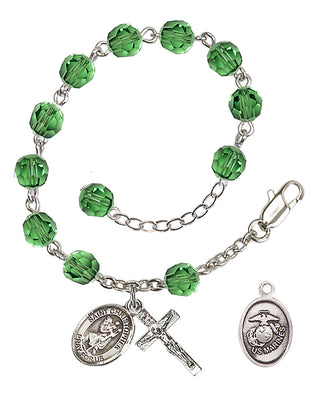 Adjustable Silver Plated 6mm Austrian Crystal Rosary Bracelet in Erinite