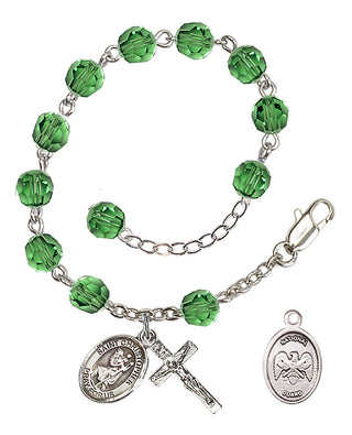 Adjustable Silver Plated 6mm Austrian Crystal Rosary Bracelet in Erinite