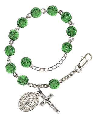 Adjustable Silver Plated 6mm Austrian Crystal Rosary Bracelet in Erinite