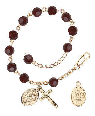 Adjustable Gold Plated 6mm Austrian Crystal Rosary Bracelet in Garnet