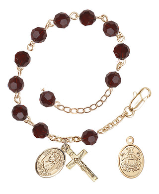 Adjustable Gold Plated 6mm Austrian Crystal Rosary Bracelet in Garnet