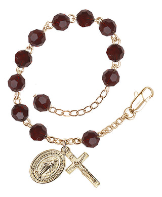 Adjustable Gold Plated 6mm Austrian Crystal Rosary Bracelet in Garnet