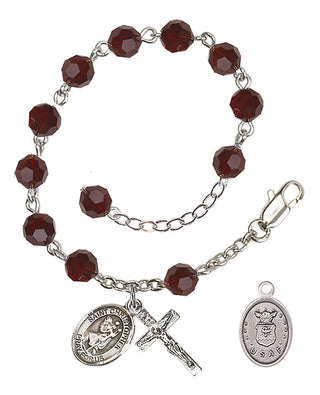 Adjustable Silver Plated 6mm Austrian Crystal Rosary Bracelet in Garnet