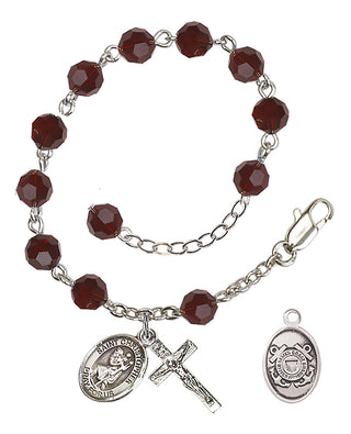 Adjustable Silver Plated 6mm Austrian Crystal Rosary Bracelet in Garnet