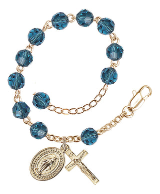 Adjustable Gold Plated 6mm Austrian Crystal Rosary Bracelet in Indocolite