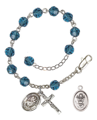 Adjustable Silver Plated 6mm Austrian Crystal Rosary Bracelet in Indocolite
