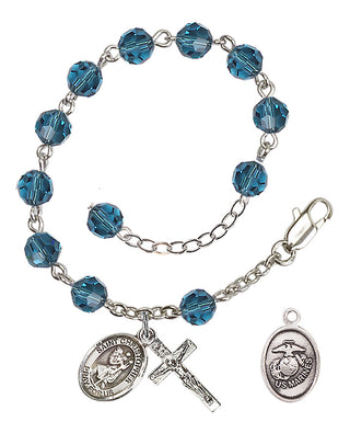 Adjustable Silver Plated 6mm Austrian Crystal Rosary Bracelet in Indocolite