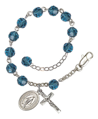 Adjustable Silver Plated 6mm Austrian Crystal Rosary Bracelet in Indocolite