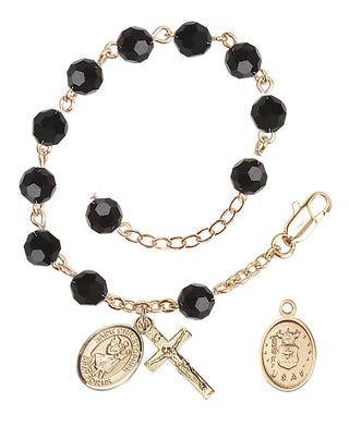 Adjustable Gold Plated 6mm Austrian Crystal Rosary Bracelet in Jet
