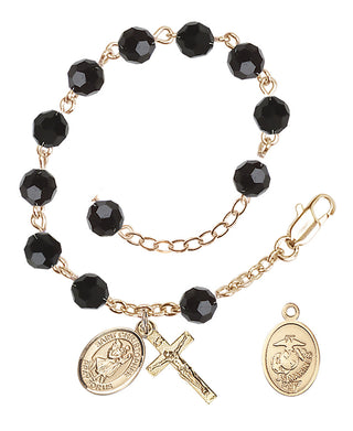 Adjustable Gold Plated 6mm Austrian Crystal Rosary Bracelet in Jet