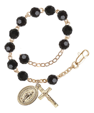 Adjustable Gold Plated 6mm Austrian Crystal Rosary Bracelet in Jet