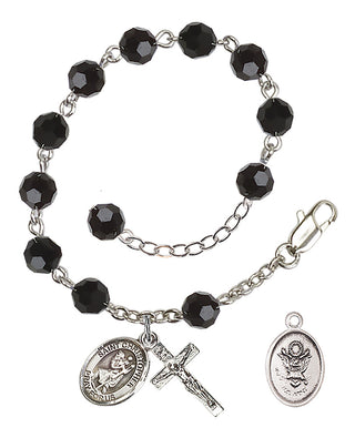 Adjustable Silver Plated 6mm Austrian Crystal Rosary Bracelet in Jet