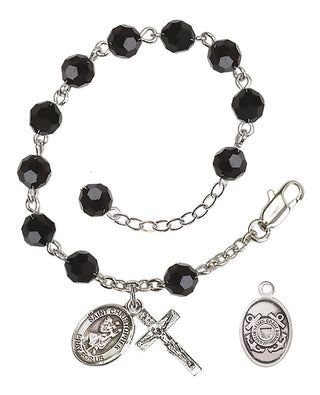 Adjustable Silver Plated 6mm Austrian Crystal Rosary Bracelet in Jet