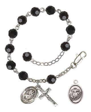 Adjustable Silver Plated 6mm Austrian Crystal Rosary Bracelet in Jet