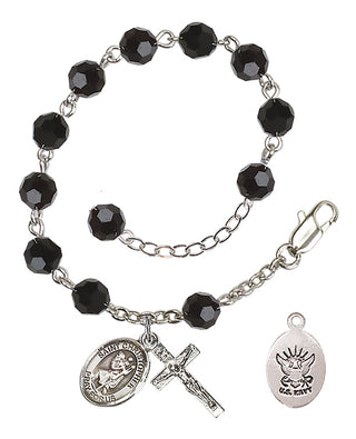 Adjustable Silver Plated 6mm Austrian Crystal Rosary Bracelet in Jet