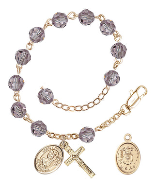 Adjustable Gold Plated 6mm Austrian Crystal Rosary Bracelet in Light Amethyst