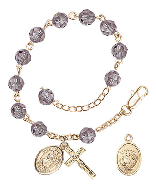 Adjustable Gold Plated 6mm Austrian Crystal Rosary Bracelet in Light Amethyst