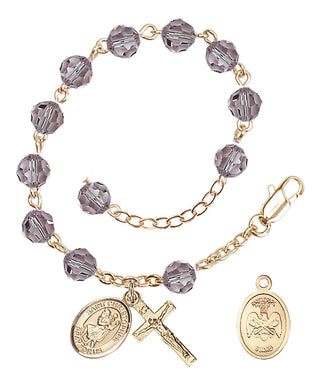 Adjustable Gold Plated 6mm Austrian Crystal Rosary Bracelet in Light Amethyst