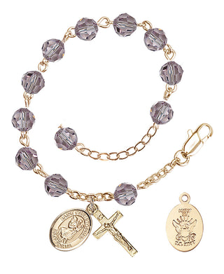 Adjustable Gold Plated 6mm Austrian Crystal Rosary Bracelet in Light Amethyst