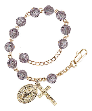 Adjustable Gold Plated 6mm Austrian Crystal Rosary Bracelet in Light Amethyst