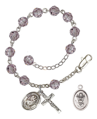 Adjustable Silver Plated 6mm Austrian Crystal Rosary Bracelet in Light Amethyst