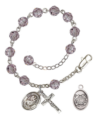 Adjustable Silver Plated 6mm Austrian Crystal Rosary Bracelet in Light Amethyst