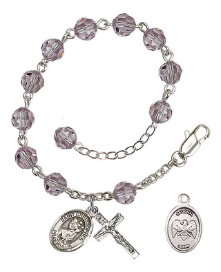 Adjustable Silver Plated 6mm Austrian Crystal Rosary Bracelet in Light Amethyst
