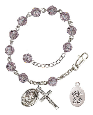 Adjustable Silver Plated 6mm Austrian Crystal Rosary Bracelet in Light Amethyst