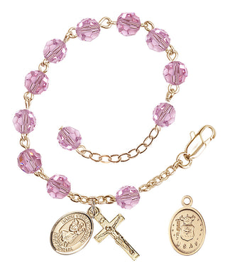 Adjustable Gold Plated 6mm Austrian Crystal Rosary Bracelet in Light Rose