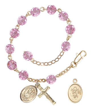 Adjustable Gold Plated 6mm Austrian Crystal Rosary Bracelet in Light Rose