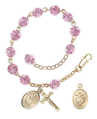 Adjustable Gold Plated 6mm Austrian Crystal Rosary Bracelet in Light Rose