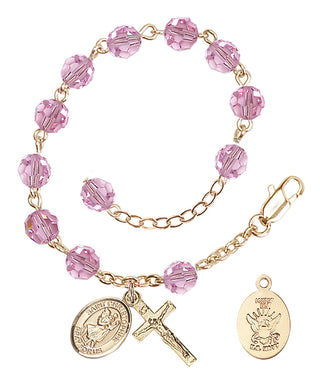 Adjustable Gold Plated 6mm Austrian Crystal Rosary Bracelet in Light Rose