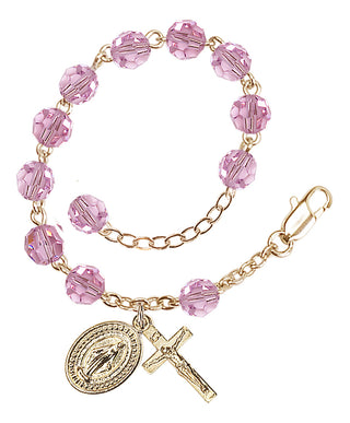 Adjustable Gold Plated 6mm Austrian Crystal Rosary Bracelet in Light Rose