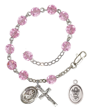 Adjustable Silver Plated 6mm Austrian Crystal Rosary Bracelet in Light Rose