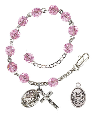 Adjustable Silver Plated 6mm Austrian Crystal Rosary Bracelet in Light Rose
