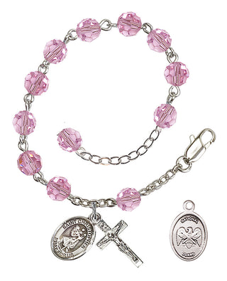 Adjustable Silver Plated 6mm Austrian Crystal Rosary Bracelet in Light Rose